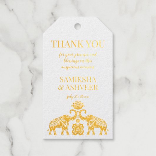 金ゴールドランゴリ象結婚象のインディアンの感謝していあなた ギフトタグ (正面)