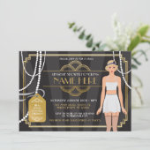 金ゴールドランジェリーブライダルシャワー1920sパール招待状 招待状 (スタンド正面)