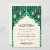 金ゴールドランタンエメラルドグリーンインディアンカップル結婚ズ 招待状 (裏面)