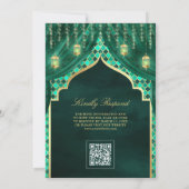 金ゴールドランタンエメラルドグリーンカーテンムスリム結婚ズ 招待状 (裏面)