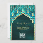 金ゴールドランタンティール(緑がかった色)カーテンムスリム結婚ズ 招待状 (裏面)