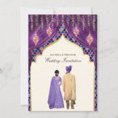 金ゴールドランタンパープルインディアンカップル結婚ズ 招待状 (正面)