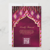 金ゴールドランタンマゼンタピンクカーテンムスリム結婚ズ 招待状 (裏面)