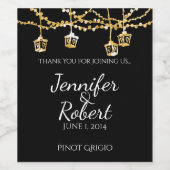 金ゴールドランタン灯結婚付き黒のワインラベル ワインラベル (シングルラベル)