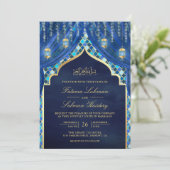 金ゴールドランタン王室のブルーカーテンムスリム結婚ズ 招待状 (スタンド正面)