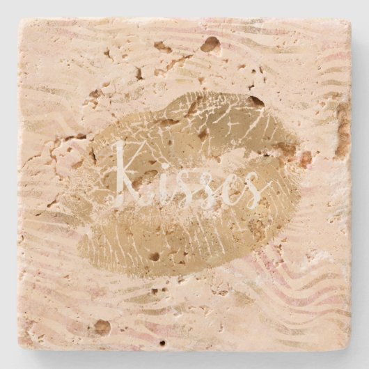 金ゴールドリップキスピンクゼブラプリント ストーンコースター (正面)