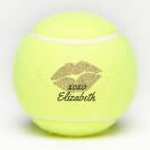 金ゴールドリップキスマイエースパーソナライズされた テニスボール (裏面)