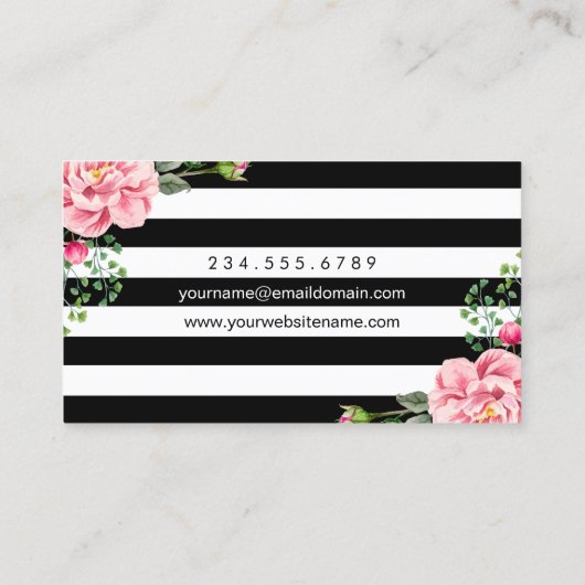 金ゴールドリップフローラストライプ白黒メイクアップアーティスト 名刺 (裏面)