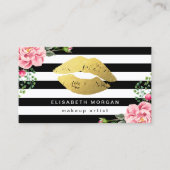 金ゴールドリップフローラストライプ白黒メイクアップアーティスト 名刺 (正面)