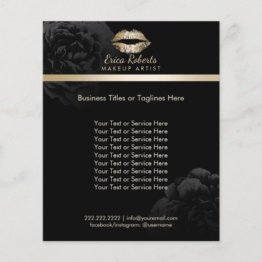 金ゴールドリップブラックフローラメイクアップアーティスト美しいサロン チラシ (正面)