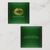 金ゴールドリップメイクアップアーティストモダングリーンメタル スクエア名刺 (正面/裏面)