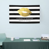 金ゴールドリップメイクアップ美しいサロン白黒ストライプ 横断幕 (トレードショー)