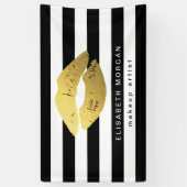 金ゴールドリップメイクアップ美しいサロン白黒ストライプ 横断幕 (縦)