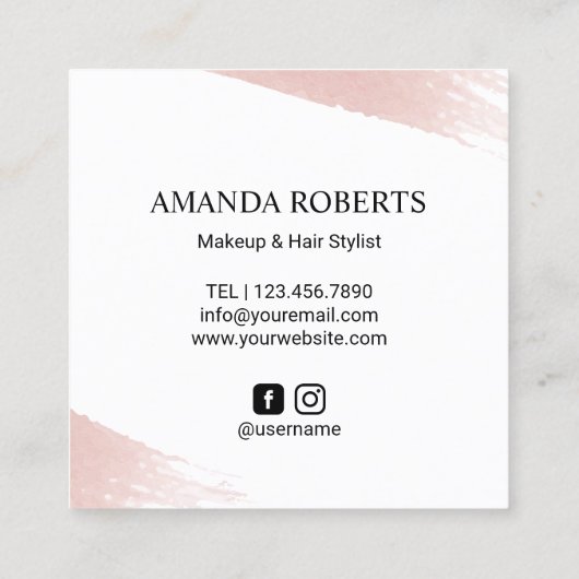 金ゴールドリップ水彩ブラシストロークメイクアップアーティスト スクエア名刺 (裏面)