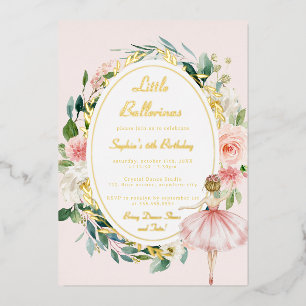 金ゴールドリトルバレリーナフローラ子供の誕生日 箔招待状