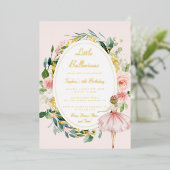 金ゴールドリトルバレリーナフローラ子供の誕生日 箔招待状 (立ち正面)