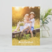 金ゴールドリネンフィリグリーフォトクリスマスホリデーカード シーズンカード (スタンド正面)