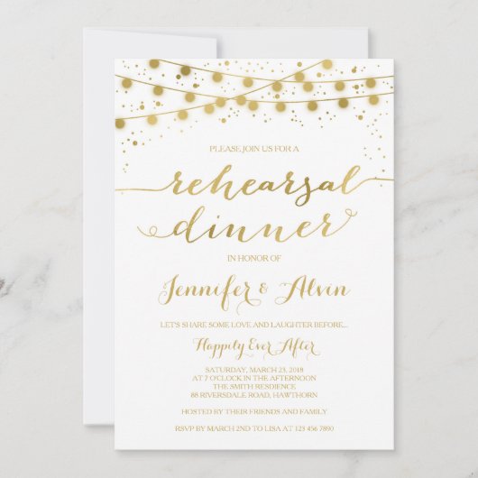 金ゴールドリハーサルディナー招待状、妖精のライト 招待状 (正面)