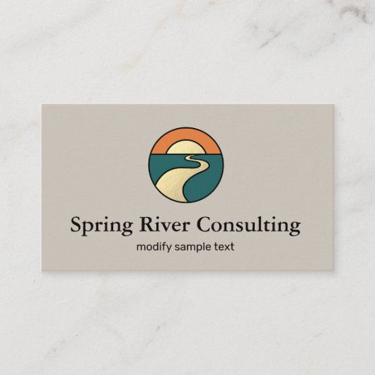 金ゴールドリバーサンセットホライゾンランドスケープロゴ 名刺 (正面)