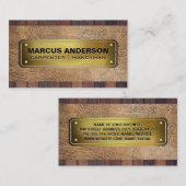 金ゴールドリベットプレート | ウッドレザー 名刺 (正面/裏面)