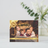 金ゴールドリボンで弓メリークリスマスフォト シーズンポストカード (スタンド正面)