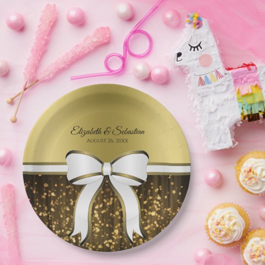 金ゴールドリボンとスパークエレガントルズグ結婚ラム ペーパープレート (パーティー)