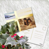 金ゴールドリボンとホリーフォイルホリデーポストカード 箔シーズンポストカード