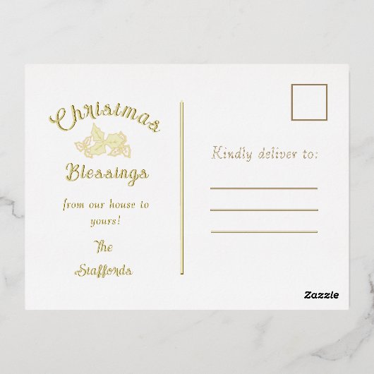 金ゴールドリボンとホリーフォイルホリデーポストカード 箔シーズンポストカード (裏面)