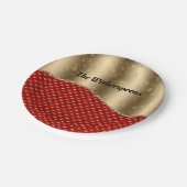 金ゴールドリボンと名前を持つクリスマスレッドフローラ ペーパープレート (アングル)