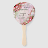 金ゴールドリボンと明るい赤紫色プロテアブケッツ ハンドファン (正面)