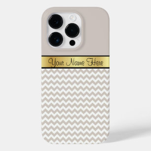 金ゴールドリボンのシックな砂グレーと白いシェブロン Case-Mate iPhone 14 PROケース