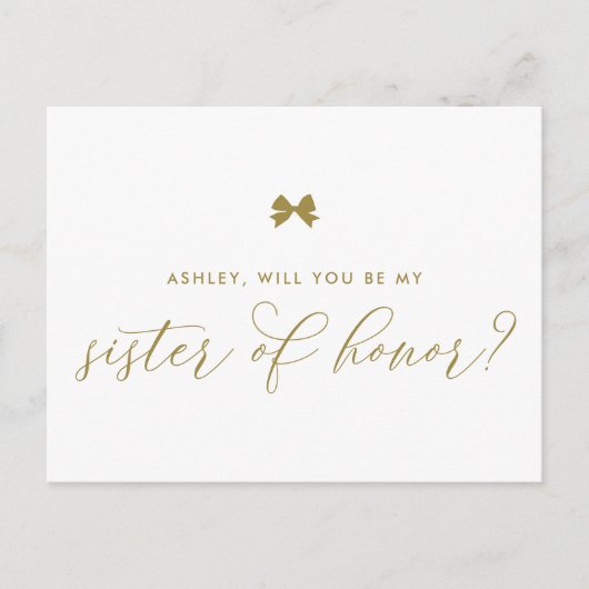 金ゴールドリボンの弓が私の名誉の妹 ポストカード (正面)