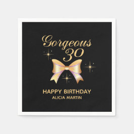 金ゴールドリボンガールゴージャス30ブラックハッピーバースデー スタンダードカクテルナプキン