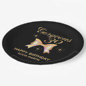 金ゴールドリボンガールゴージャス30ブラックハッピーバースデー ペーパープレート (アングル)