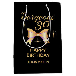 金ゴールドリボンガールゴージャス30ブラックハッピーバースデー ミディアムペーパーバッグ
