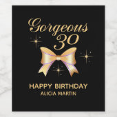 金ゴールドリボンガールゴージャス30ブラックハッピーバースデー ワインラベル (シングルラベル)