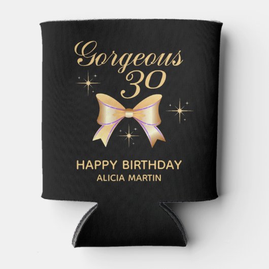 金ゴールドリボンガールゴージャス30ブラックハッピーバースデー 缶クーラー (正面)