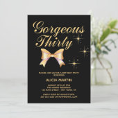 金ゴールドリボンガールゴージャス30ブラック誕生日 招待状 (スタンド正面)