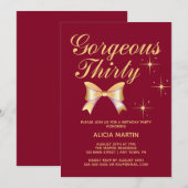 金ゴールドリボンガールゴージャス30ブルゴーニュ誕生日 招待状 (正面/裏面)