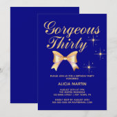 金ゴールドリボンガールゴージャス30海軍誕生日 招待状 (正面/裏面)