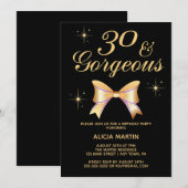 金ゴールドリボンガール30とゴージャスなブラック30th誕生日 招待状 (正面/裏面)