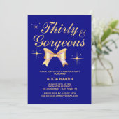 金ゴールドリボンガール30とゴージャスネイビー誕生日 招待状 (スタンド正面)