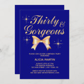 金ゴールドリボンガール30とゴージャスネイビー誕生日 招待状 (正面/裏面)