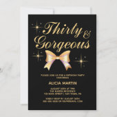 金ゴールドリボンガール30とゴージャスブラック誕生日 招待状 (正面)