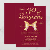 金ゴールドリボンガール30とゴージャスブルゴーニュ誕生日 招待状 (正面/裏面)