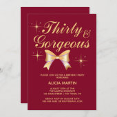金ゴールドリボンガール30ゴージャスブルゴーニュ誕生日 招待状 (正面/裏面)
