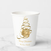 金ゴールドリボンクリスマスツリーあり 紙コップ (正面)