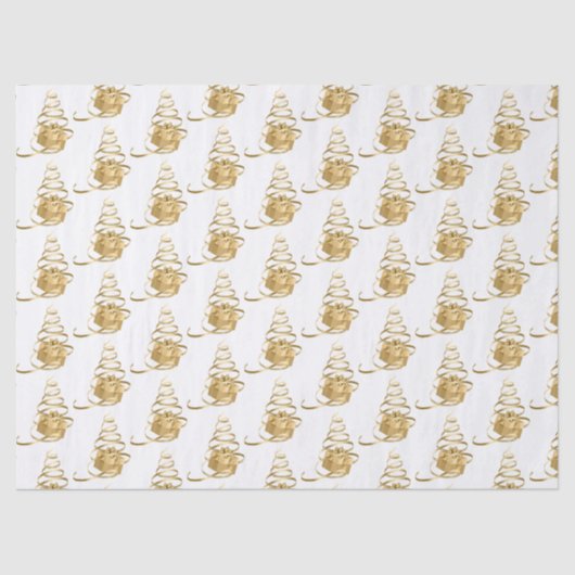 金ゴールドリボンクリスマスツリーのプレゼントティッシュペーパー 薄葉紙 (正面)