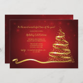 金ゴールドリボンクリスマスパーティの招待状 招待状 (正面/裏面)