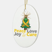 金ゴールドリボンクリスマスピースラブ喜び&キュア セラミックオーナメント (左)